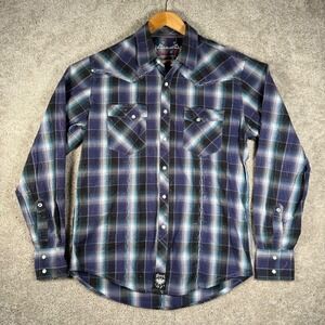 Rock 47 by Wrangler Men's M Plaid Pearl Snap Long Sleeve Western Rodeo Shirt‎